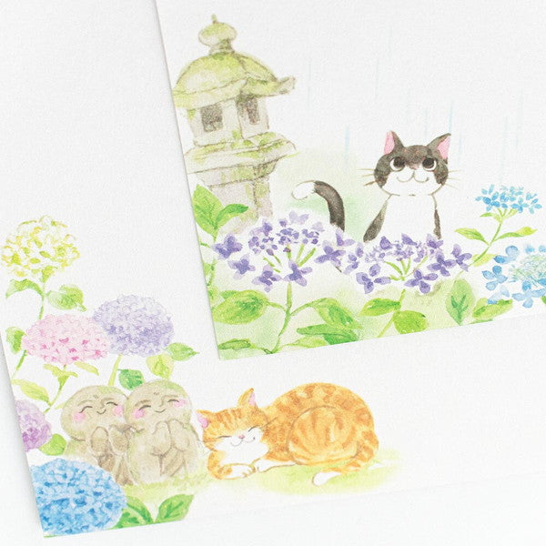 封筒 ねころび 紫陽花と寺ねこA