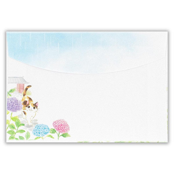 封筒 ねころび 紫陽花と寺ねこA