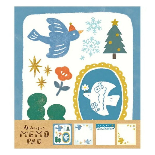 4デザインメモパッド キラキラとコトリ