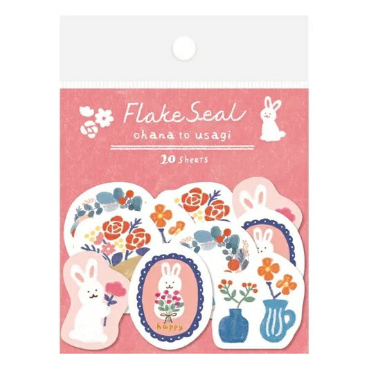 和紙フレークシール お花とうさぎ
